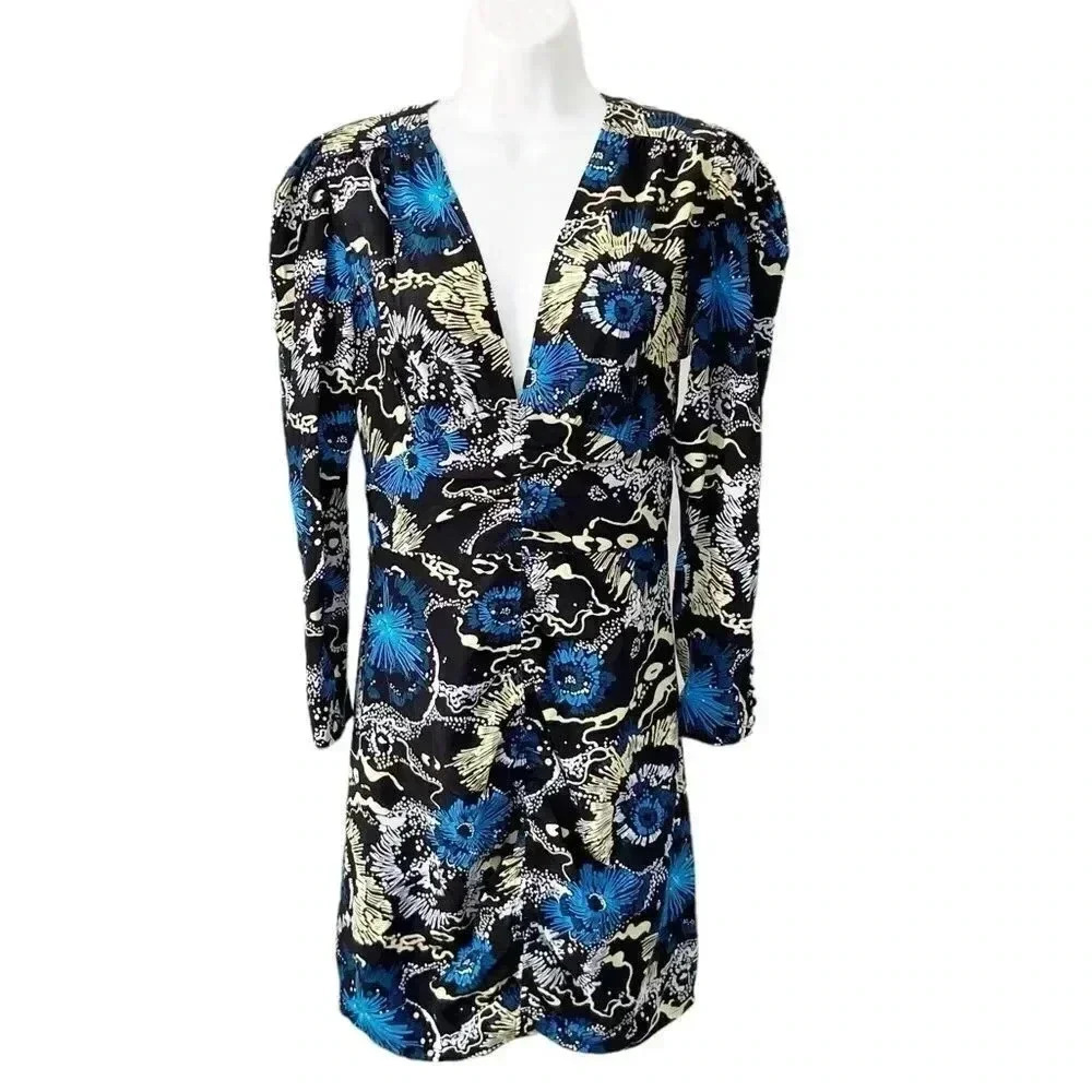 NWT A.L.C. Roxy Silk Plunge V-Neck Mini Dress Celestial Print size 4 - Picture 3 of 11